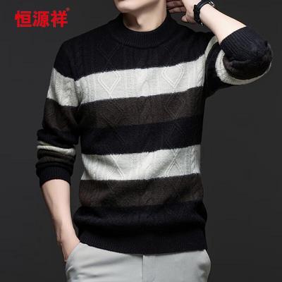 Мужской свитер Hengyuanxiang 12163 из 100% шерсти, утолщенный, с круглым вырезом
