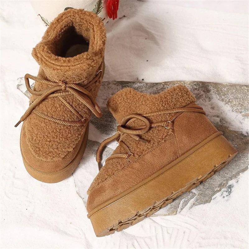 Новые осенне-зимние ботильоны на толстой подошве, теплые сапоги из искусственной овчины, утепленные ботильоны до щиколотки, теплые женские сапоги выше колена