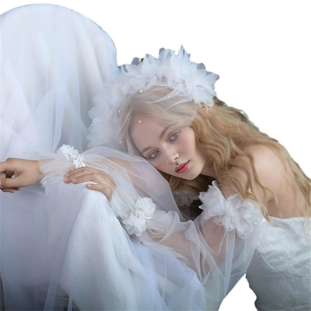Bridal Veil Bride Elaborate Tulle Headband Pearls Flower Bachelorette Party Hen Party Bride Veil Hen Party Head Scarf