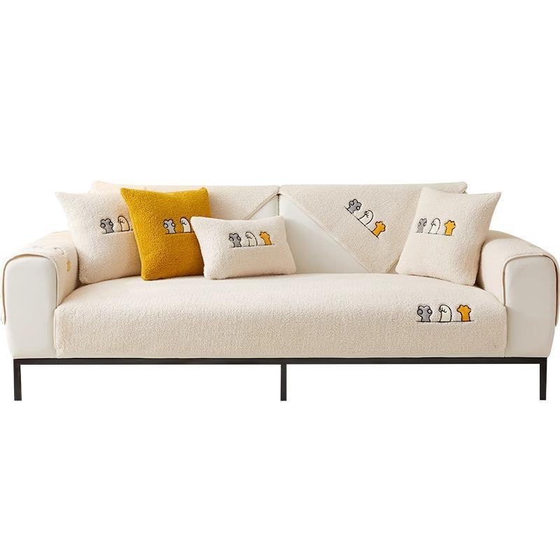 Winter Sofa Cushion Lint-Free Anti-Scratching Sofa Cover Cloth Non-Slip Thick Lambskin Sofa Cushion
