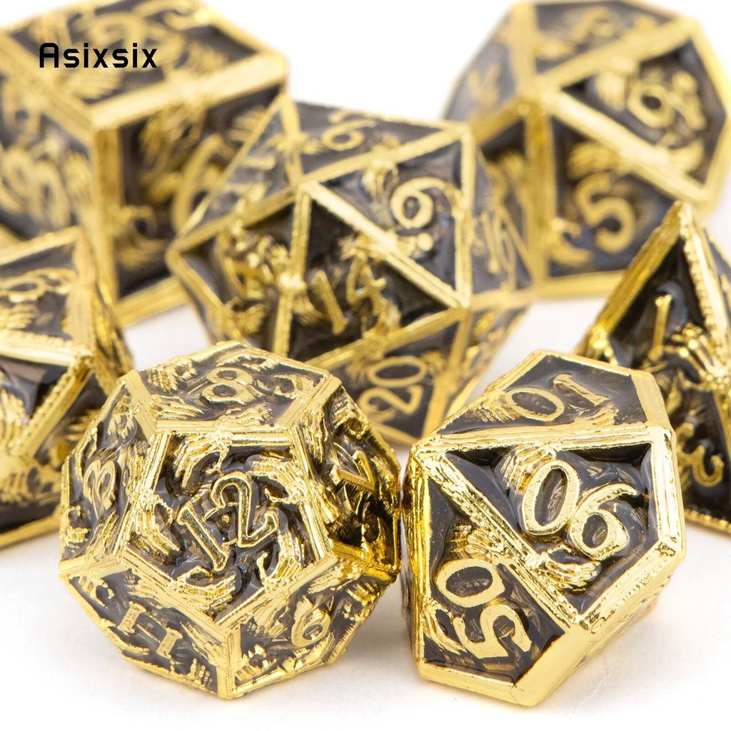 7 Pcs Golden Black Hand Metal Dice Solid Metal Polyhedral Dice Set Suitable for Role-Playing RPG Board Game Card Game