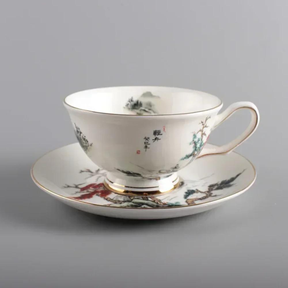 New Chinese Simple Ceramic Cup Coffee Cup Saucer Chinese Style Bone China Afternoon Tea Coffee Cup Simple Water Cups