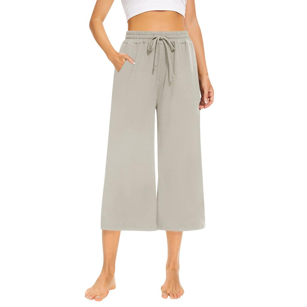 Женские свободные укороченные брюки, широкие брюки для йоги на шнурке, удобные брюки с карманами
