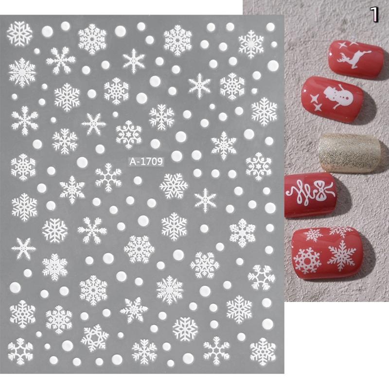 Winter Snowflake Christmas Nail Art Sticker White 3D Relief Adhesive Nail Art Decoration Sticker Nail Charm Manicure Decals