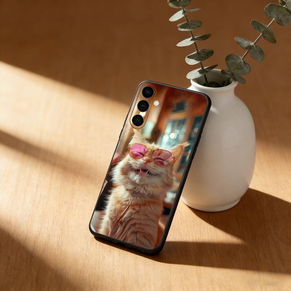 Cute Cool Sunglasses Cat Phone Case For Samsung Galaxy A91,80,73,72 ,71,53,52,32 ,31,22,21s,20,Soft Black Case