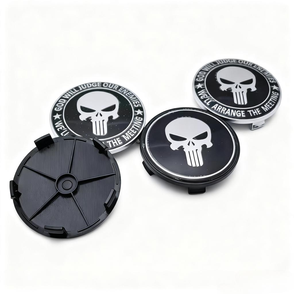 4pcs Skull Logo Emblem Car Wheel Center Caps 68MM 63MM Wheels Hub Cap Rim Hubcaps Cover Skulls Badge Replace Car Accessories
