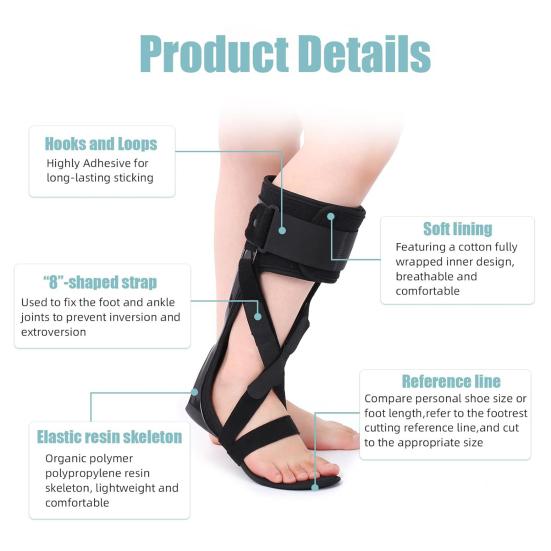 Drop Foot Stabilizer Ankle Brace with Adjustable Strap Soft Lining Wear Resistant Pain Relief Ergonomic Foot Support Brace