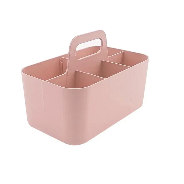 1Pc Plastic Storage Basket with Handle Portable Pencil Pen Stationery Storage Box Desktop Sorting Organizer with 5 Compartments