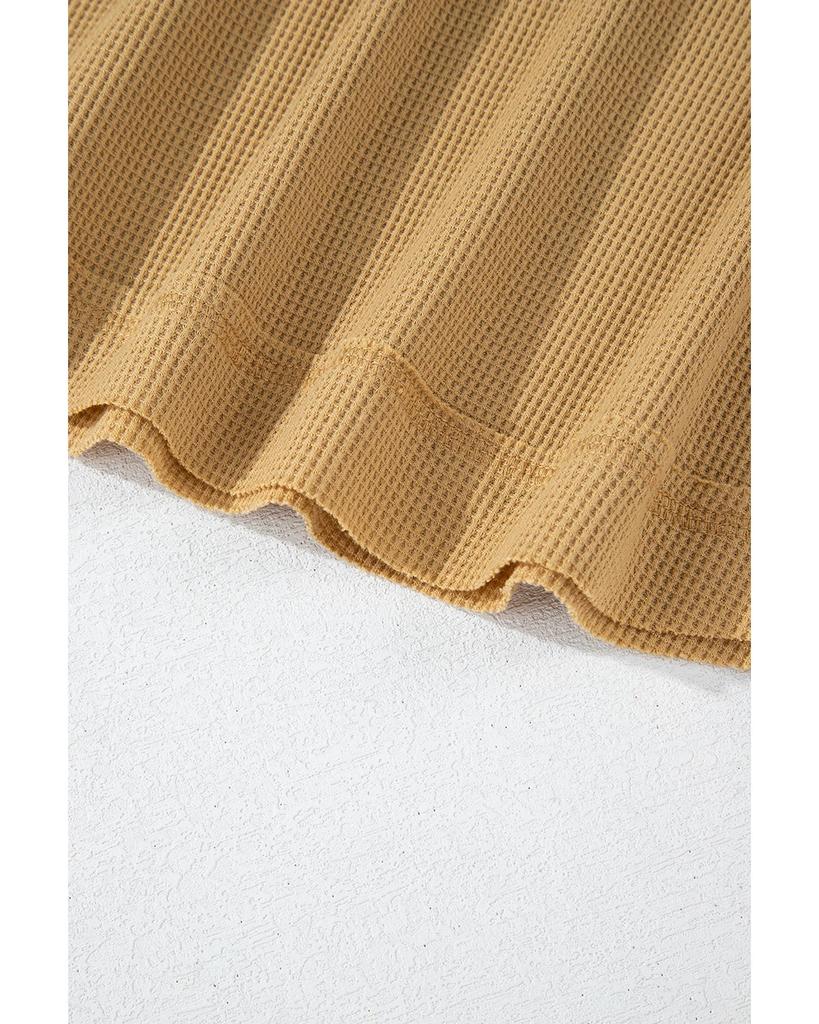 Azura Exchange Camel Textured Knit Half Button Drop Shoulder Oversized Top