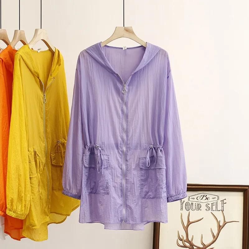 Женская летняя куртка средней длины с завязками, облегающая, с длинным рукавом, однотонная, с капюшоном, с кондиционером