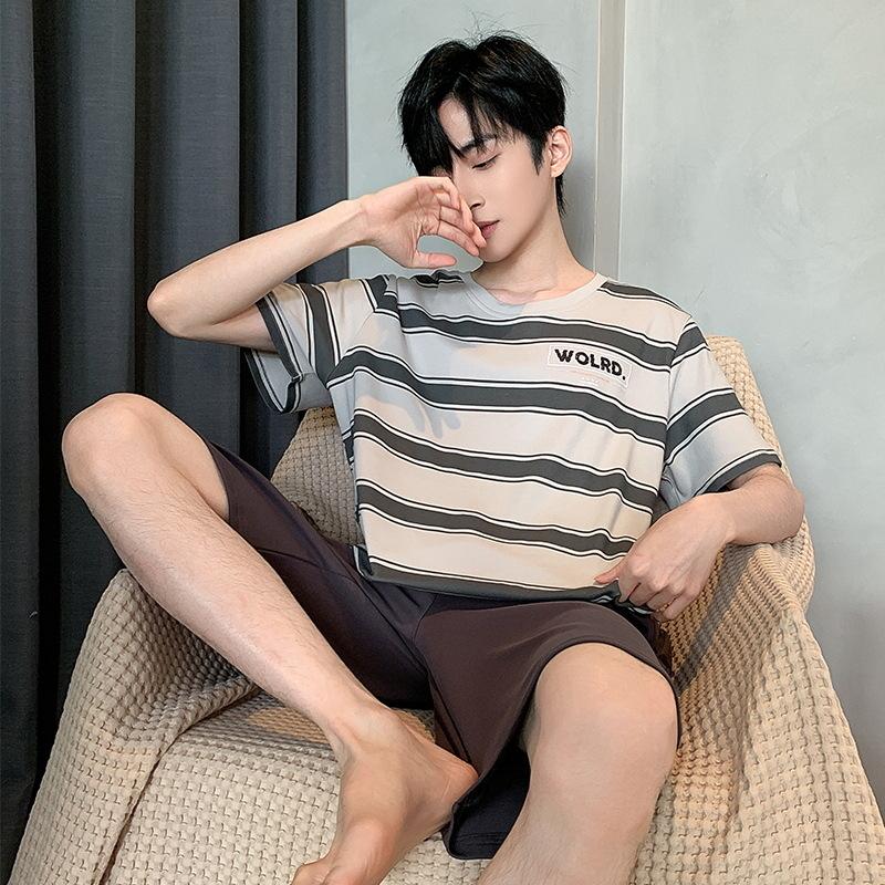 Cotton Homewear for Male Summer Short Sleeves Sleeping Top Shorts Pijamas Men Sleepwear Summer Pjs O Neck Pyjama Hombre Dropship