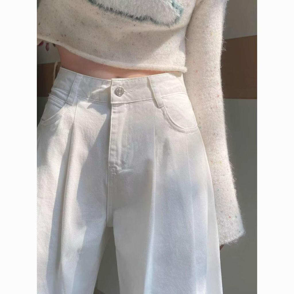 Женские белые джинсы широкие от бедра, весна/лето 2025, плиссированные, премиум-класса, свободные, драпирующиеся брюки полной длины.