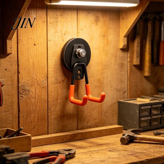 Heavy Duty Tool Storage Hooks Magnetic Double-Claw Hook, Anti-Slip Rubber Coated Garage Hooks, Hanging Universal for Garden Shovel Trailer Cord