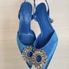 Year Silk Satin Rhinestone High Heel Shoes Women 'S Autumn And Winter New Mid Heel Pointed Toe Shallow Mouth Classy Shoes