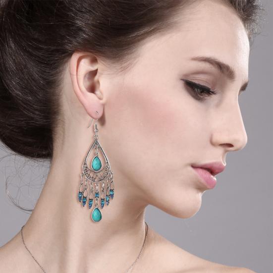 1 пара женских винтажных полых серег с крючками в этническом стиле, увеличенные серьги со стразами в форме капли воды