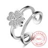 925 Sterling Silver Rings for Women Mosaic CZ Zirconia Lucky Four Leaf Clover Multi-layer Resizable Rings Bague Wedding Gift