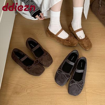 Модные туфли-балетки с флоком и бантом-бабочкой, женские слипоны, женская мягкая обувь с круглым носком, женские балетки, обувь для танцев