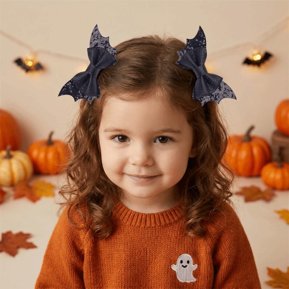 2 pcs/set Double Layered Halloween Barrettes Bow Sequins Hairpin Bat Wing Hair Clips Girl