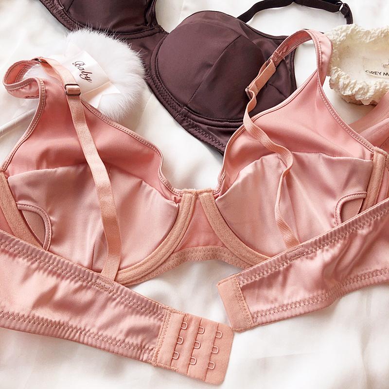 Women Ice Silk Comfort Underwear Sexy Small Breast Push Up Bra Set Detachable Padding Thin Cup Brassiere Intimates Panties Set