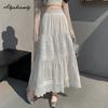 French Style Spring Summer Women Embroidery Midi Skirt Elastic-Waisted Sweet Feminine Ladies' Skirt Elegant Hollow Out Princess Skirts