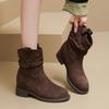 Fashion Western Stacked Boots Women Fashion Chunky Heeled Mid-calf Boots Women Spring Autumn Shoes Solid Retro Botas