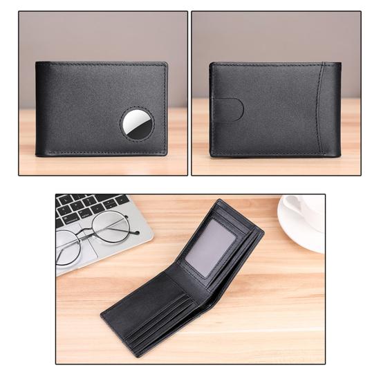 Men's Bifold Wallet Genuine Leather Wallet with Airtag Holder RFID Blocking Pocket