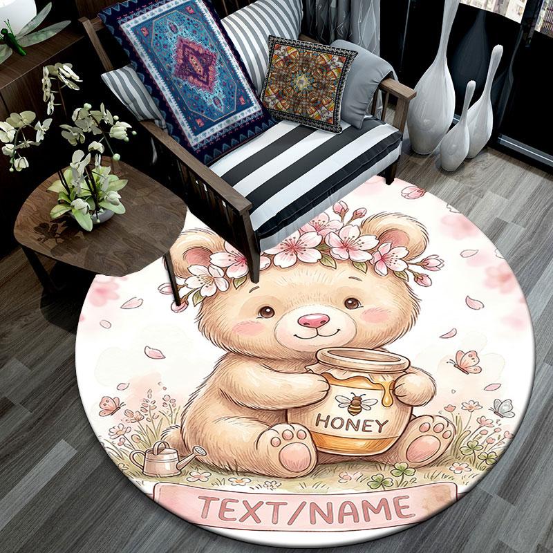 Custom Name,Floral Forest Animal Portrait Series pattern round rug,Carpet Rug for Living Room Bedroom Playroom ,Non-slip Floor Mat,Holiday Gifts and B