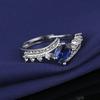 Royal Blue Natural Sapphire Sterling Silver Ring - Elegant Full Diamond Design for Women