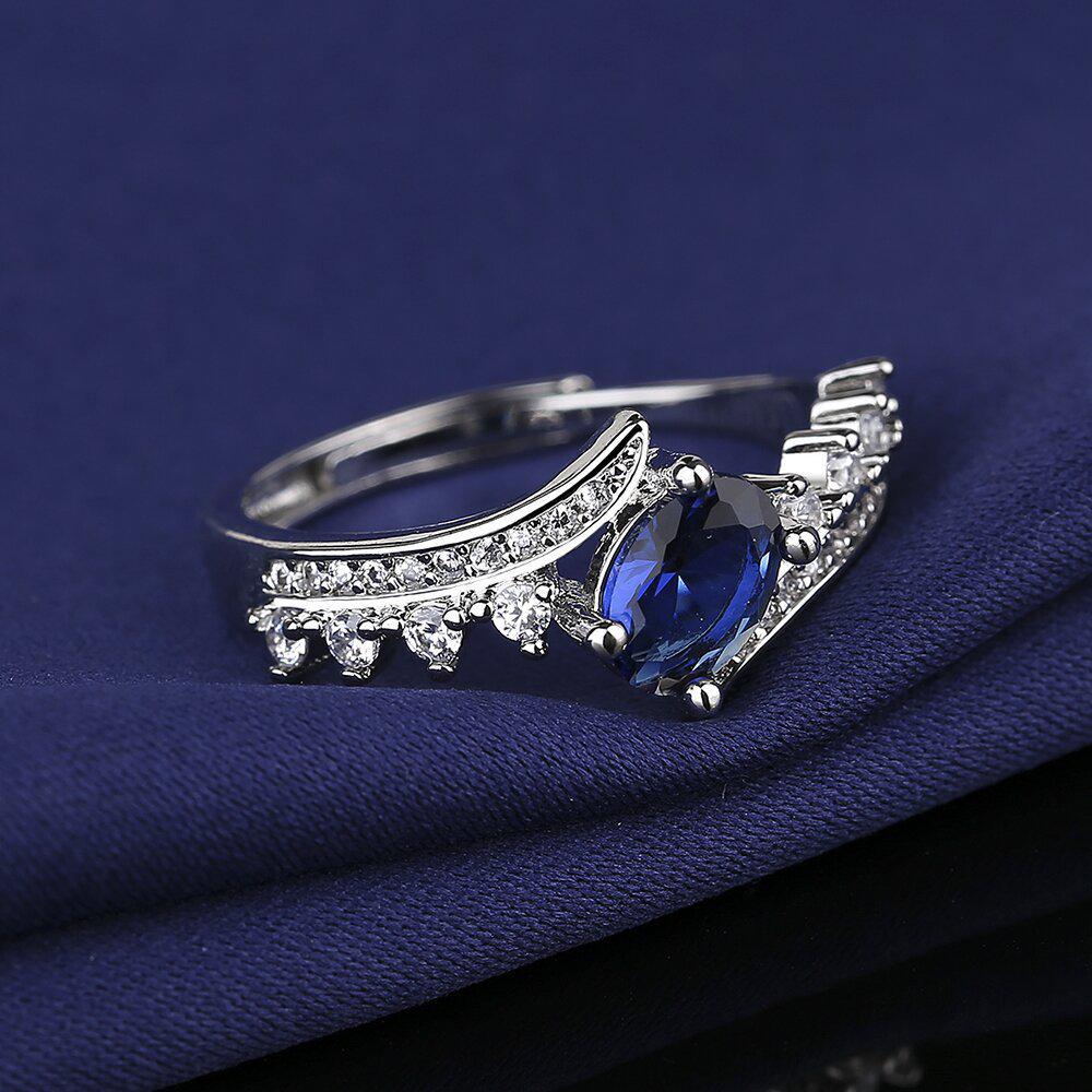 Royal Blue Natural Sapphire Sterling Silver Ring - Elegant Full Diamond Design for Women