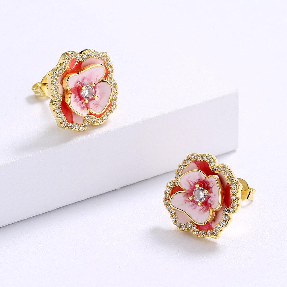 Модное кольцо для женщин, серьги с розовым эпоксидным цветком, элегантные женские вечерние украшения, эмаль ручной работы, женский рождественский подарок