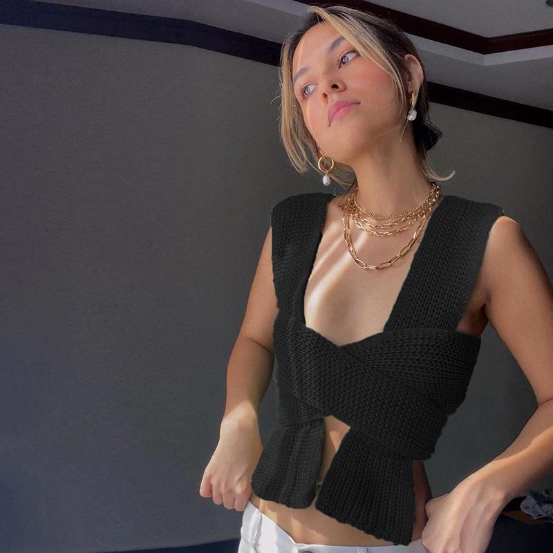 Женский новый сексуальный крест толстый вязаный топ тонкий сексуальный темпераментный низ шерстяной вязаный жилет