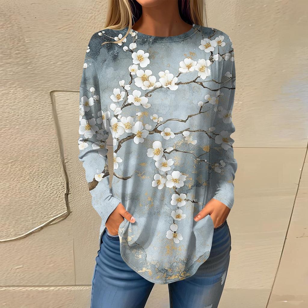 Women's Fashion Long Sleeve Round Neck Vintage Irregular Pullover Top