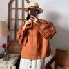 Simple Women Tops Shirts Spring Summer Casual Vintage Solid Color Loose Button Pleated Women Blouses