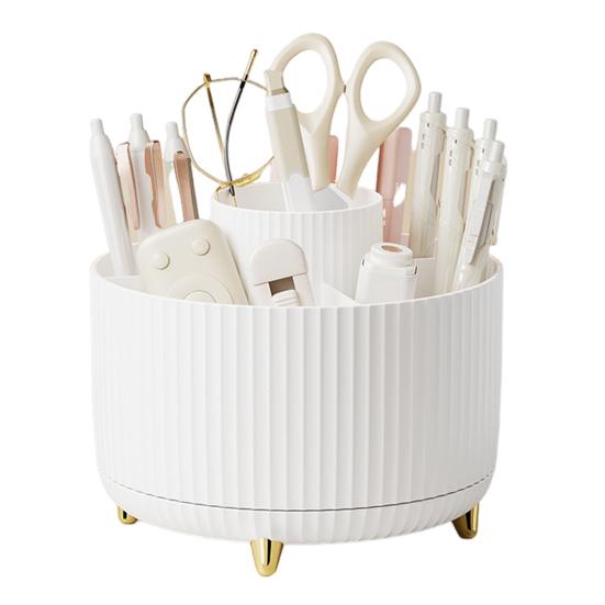 360-Degree Rotatable Cosmetic Storage Box Large Capacity Multiple Compartments Stationery Organizer Makeup Brush Holder