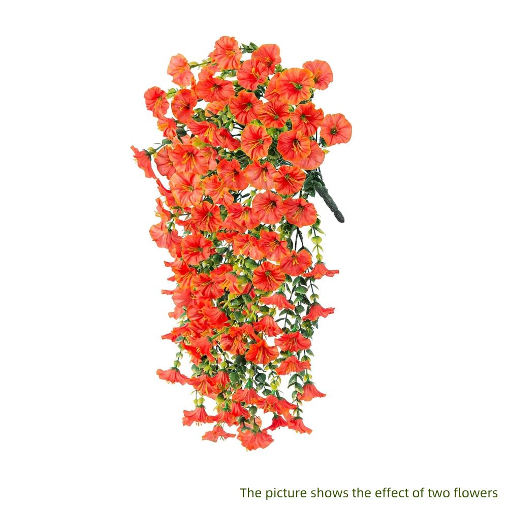 2 шт. Искусственные подвесные цветы петунии и эвкалипта - Яркие бутоны, Декор для улицы/дома для свадеб, крыльца, патио, сада