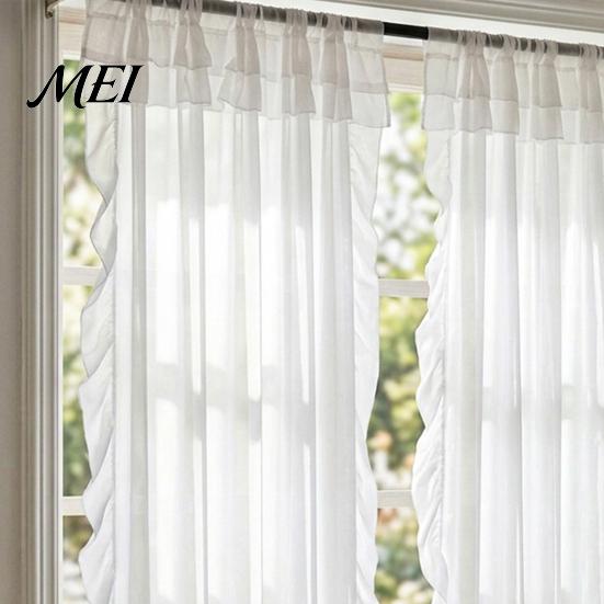 French Ruffle Curtain White Ruffled Panel, 39 Inch x 51 Balcony Window Soft Fabric Curtain, Light Filtering Panel for Living Room Bedroom Elegant