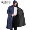 PVC Women Men's Waterproof Long Windbreaker Raincoats Vintage Green Navy Hooded Trench Coat Male Outdoor Hiking Fishing Clothing For Men