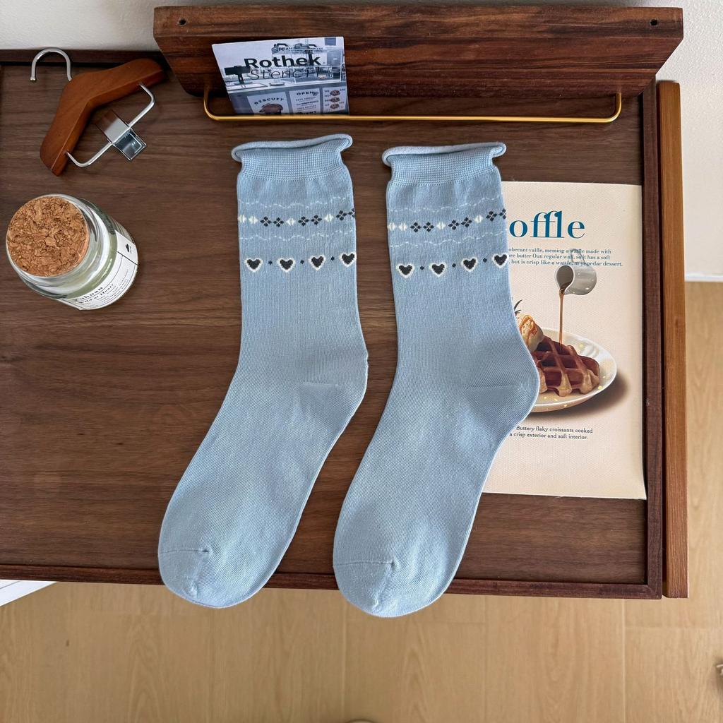 Белые гольфы до середины голени, стиль бантик любовь, носки из хлопка с подвернутым краем, корейский студенческий стиль