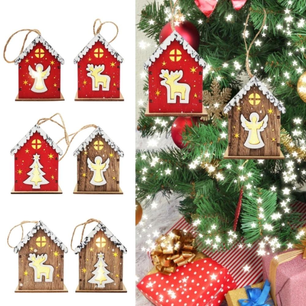 Red/wood Glowing Log Cabin Angle Elk Santa Claus Christmas Tree Decorations  Kids Gifts