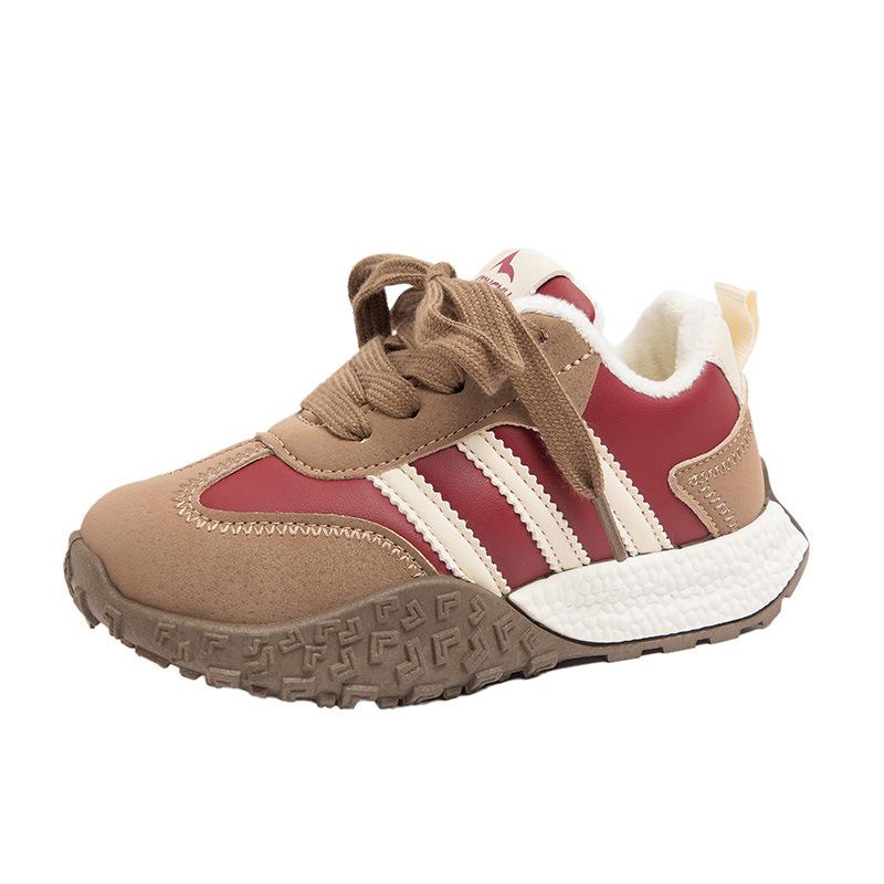 Новые осенне-зимние детские кроссовки Модные спортивные повседневные кроссовки с хлопковой подкладкой и плюшем