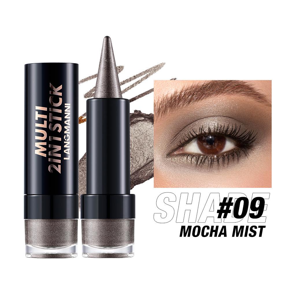 2 в 1 Пуля Перламутровые Тени для век Карандаш-заостренная подводка для глаз Карамельно-коричневый Черный Тени для век Макияж Шелковистые Гладкие Водостойкие Стойкие Тени для век