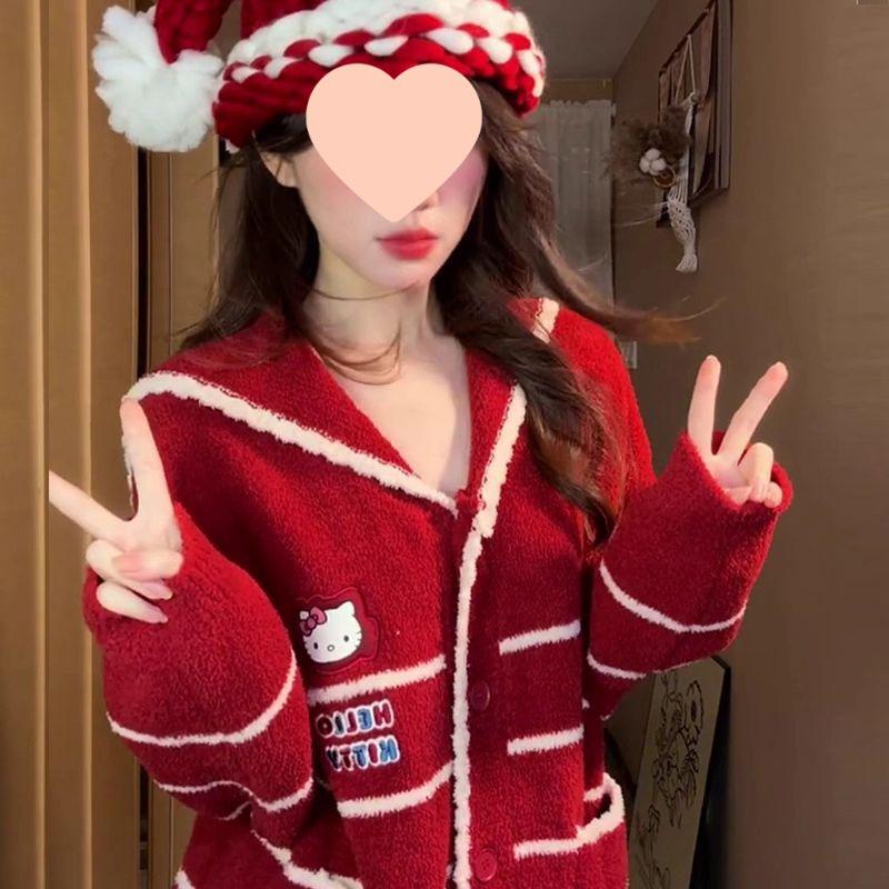 Женская бархатная домашняя пижама в корейском стиле, утолщенный комплект больших размеров для осени и зимы с рождественским настроением.