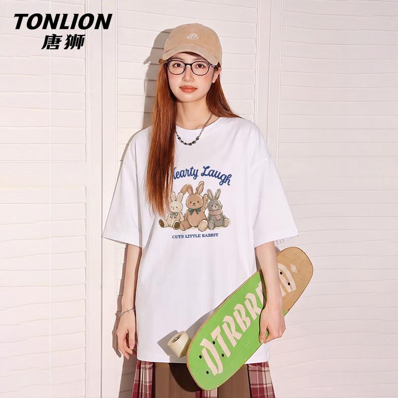 Женская хлопковая футболка TonLion свободного кроя с мультяшным принтом