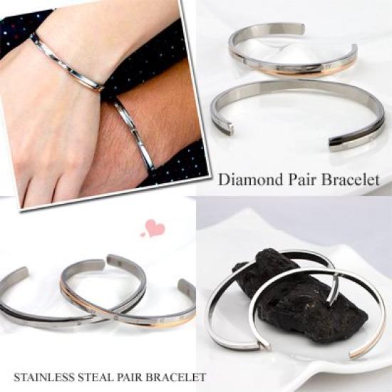 Пара браслетов Пара браслетов Бриллиантовая хирургическая нержавеющая сталь Римские цифры [Белый клевер] (316L)