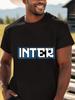 Мужская винтажная футболка INTER с графическим принтом - Черная повседневная футболка с круглым вырезом, сине-белый дизайн