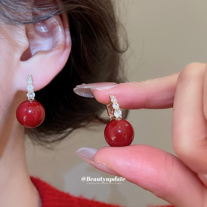 Серебряная Игла Новогодние Красные Циркониевые Геометрические Серьги Ретро Мода Темперамент Универсальные Серьги Легкая Роскошь Премиум Серьги Женские