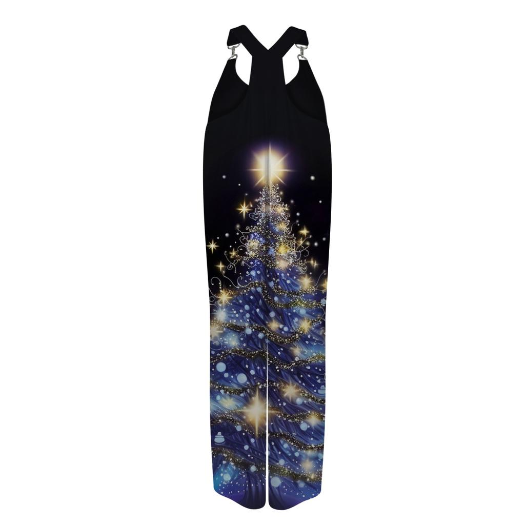 Женский рождественский комбинезон Small Fresh Star Christmas Tree Print Retro Jumpsuit