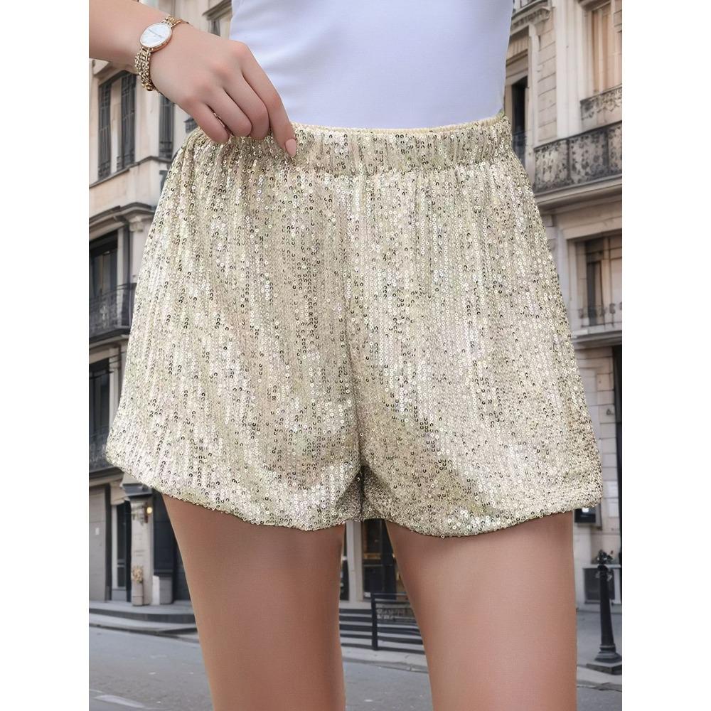 Трендовые повседневные шорты 3/4 длины с пайетками и высокой посадкой