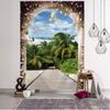 Palm Tree Windows Tapestry Wall Hanging Boho Beach Mountain Cloth Fabric Large Tapestry Aesthetic Interior Bedroom Room Decor