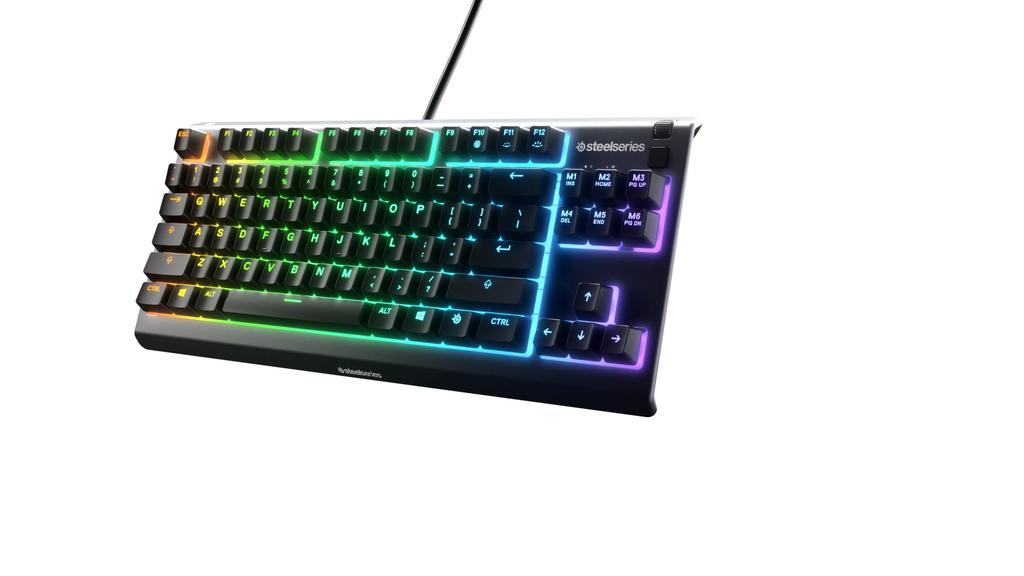Проводная игровая клавиатура SteelSeries Apex 3 TKL Tenkeyless, раскладка US English, тихие переключатели, водозащита IP32, одновременное нажатие 24 клавиш, черная